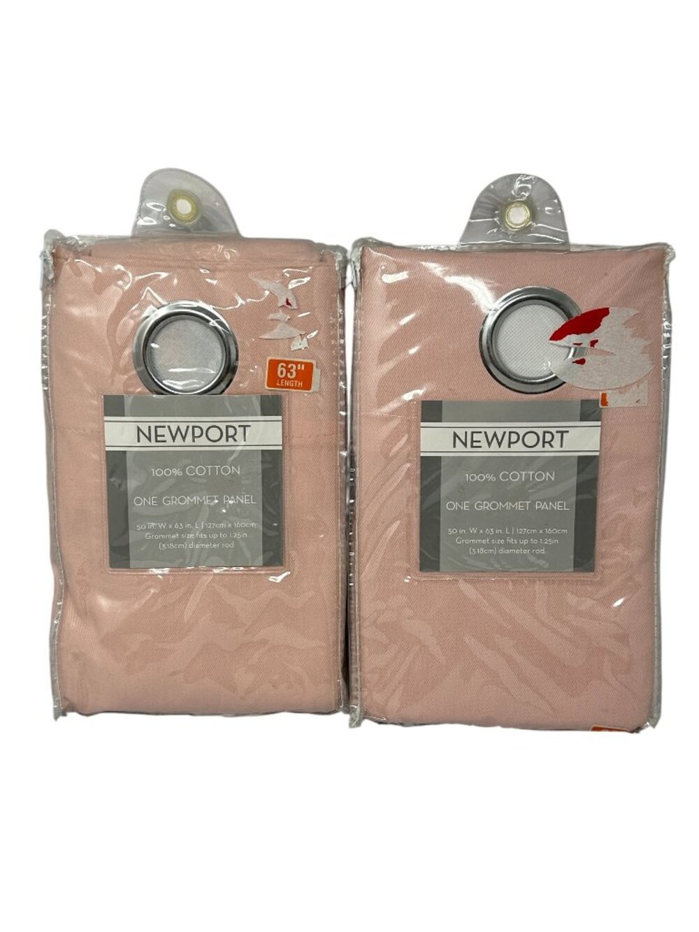 Newport Blush Pink Cotton Grommet Curtain Panel 2 Pc Set 50x36
